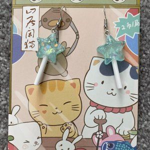 Blue star glitter candy lollipop sucker earrings